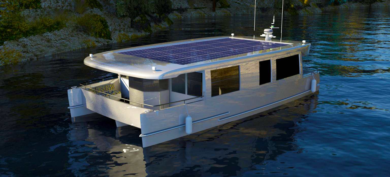 PHOEBUS COCHE SOLAIRE  LECTRICAL SELF POWERED BOAT Catamaran Standaard